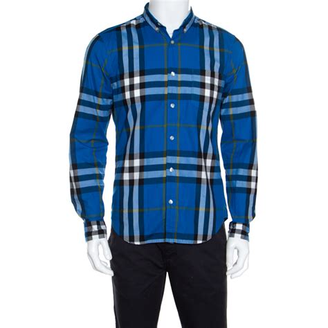 checkered blue burberry button down mens shirt|burberry long sleeve button up.